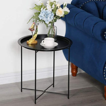 Μεταλλικό στρογγυλό πτυσσόμενο τραπέζι - για σαλόνι, βεράντα, κήπο ή υπνοδωμάτιο