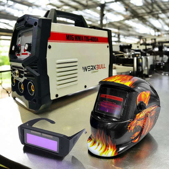<tc>2 σε 1 Συρματότροφος & Inverter Ηλεκτροκόλληση 400Α WERKBULL + ΔΩΡΟ φωτοηλεκτρική μάσκα συγκόλλησης & ηλιακά γυαλιά</tc>