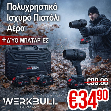 Πολυχρηστικό Ισχυρό Πιστόλι Αέρα 36V με δύο μπαταρίες – για φύλλα, αυτοκίνητο, μπάρμπεκιου και πολλά άλλα!